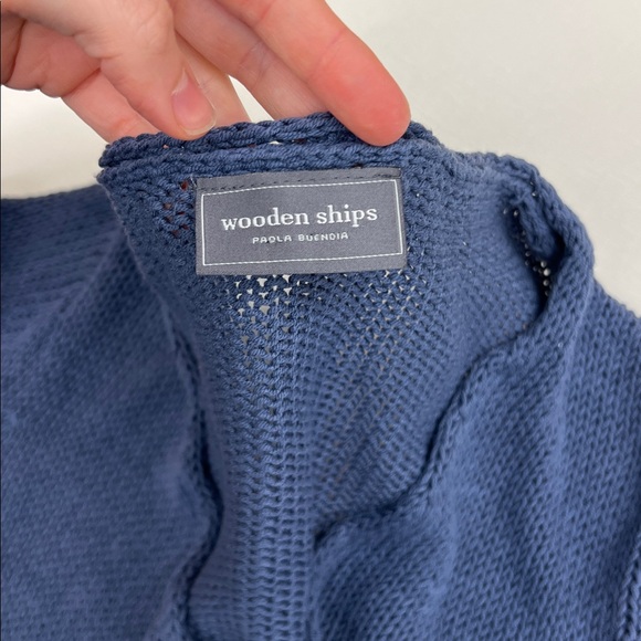 Wooden Ships by Paola Buendia salty soul knit v neck sweater top blue and white - Picture 2 of 11